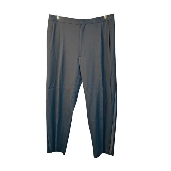 Men's Black Tuxedo Pant Flat Front w/Satin Stripe Lightweight 100% Wool 41 x 29 - Picture 1 of 9